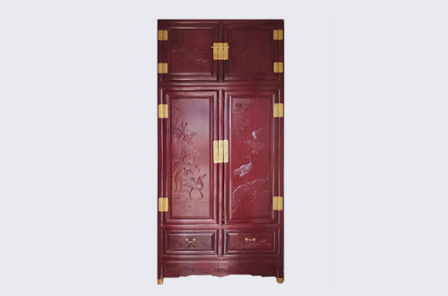 雨花台高端中式家居装修深红色纯实木衣柜